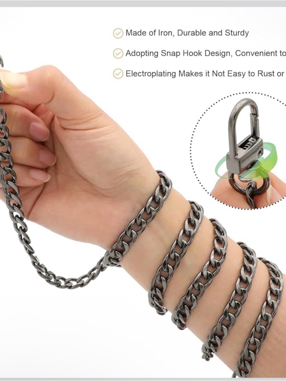 Metal Chain Purse Strap Black - Choose you Size - Picture 2 of 7